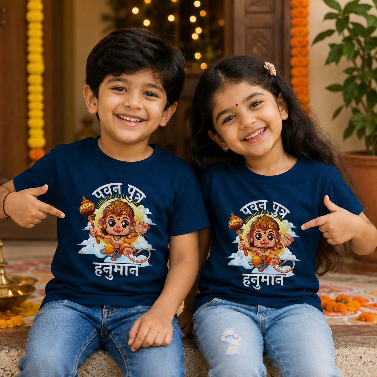 Pavan Putra Hanuman Kids Tshirt | Navy Blue - Image 3