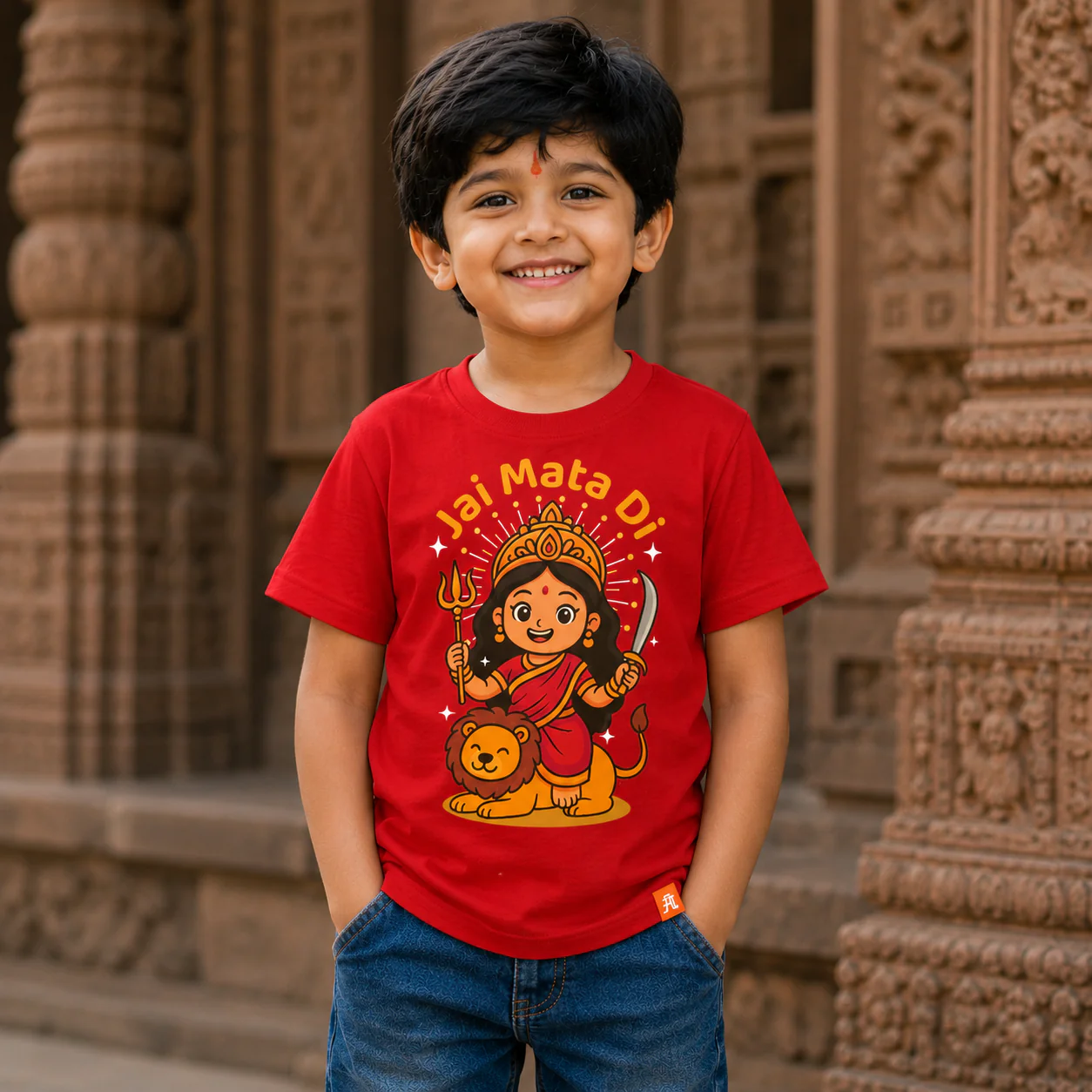 Jai Mata Di Kids Tshirt | Red - Image 3