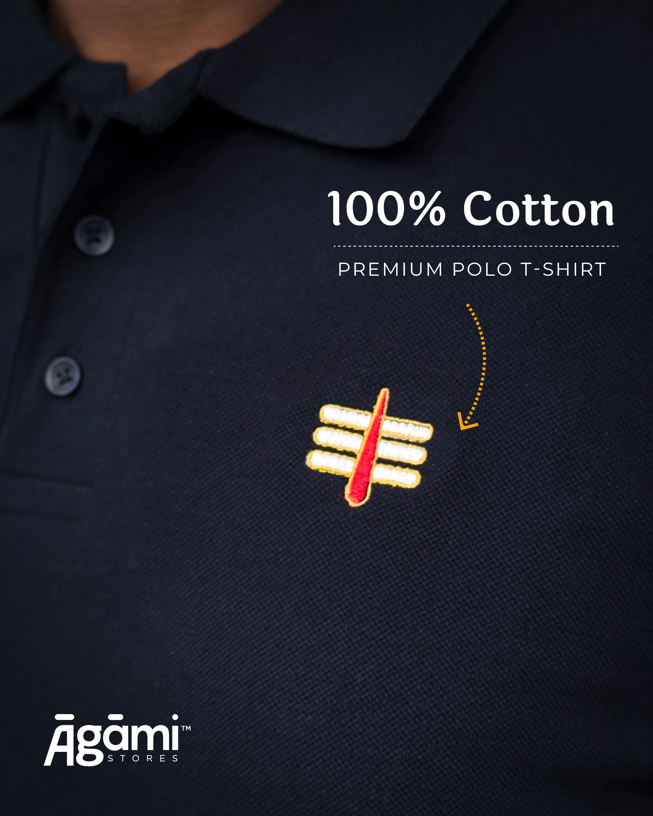 Mahakal Tilak Polo Neck T-shirt - Navy Blue - Image 3