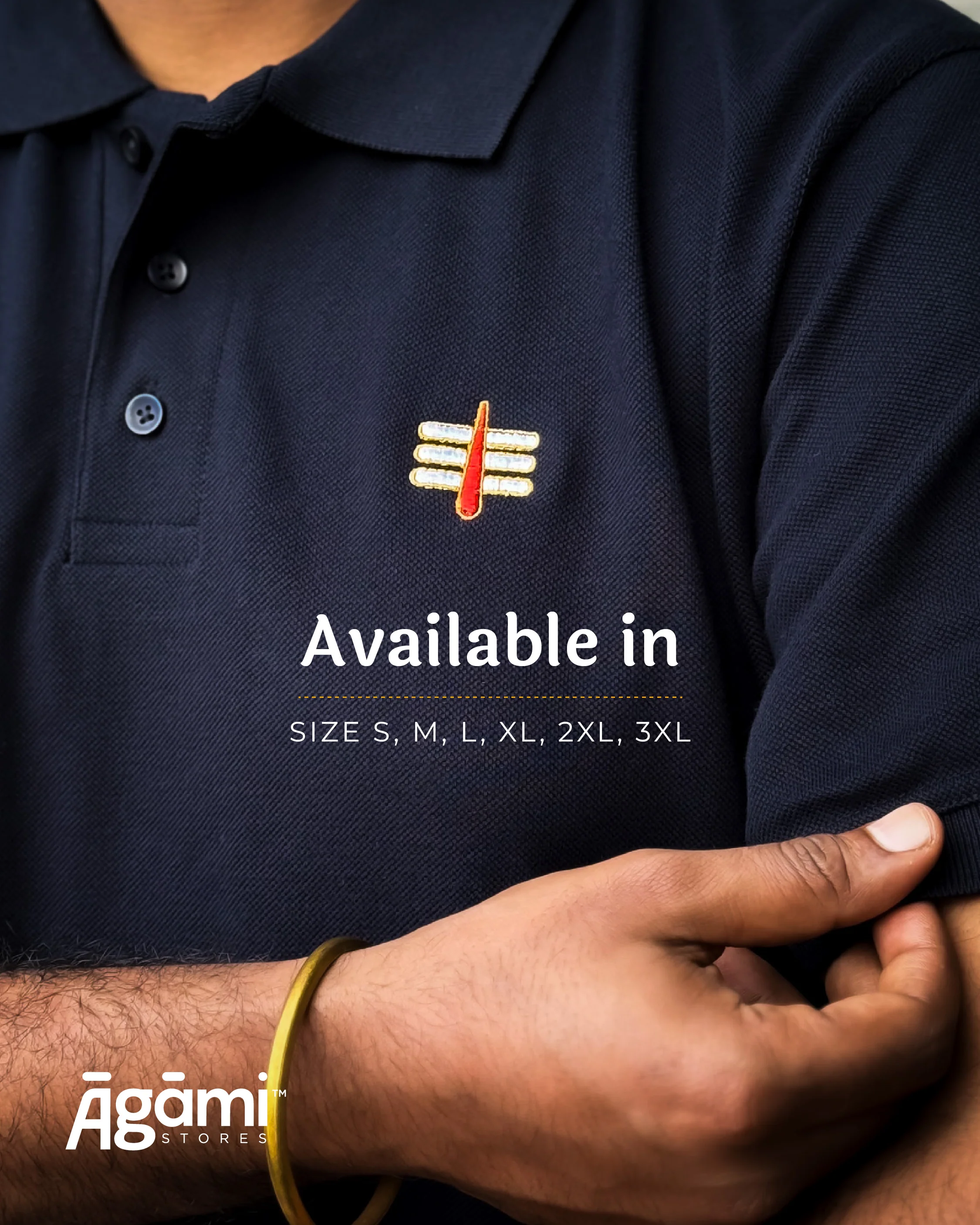 Mahakal Tilak Polo Neck T-shirt - Navy Blue - Image 4