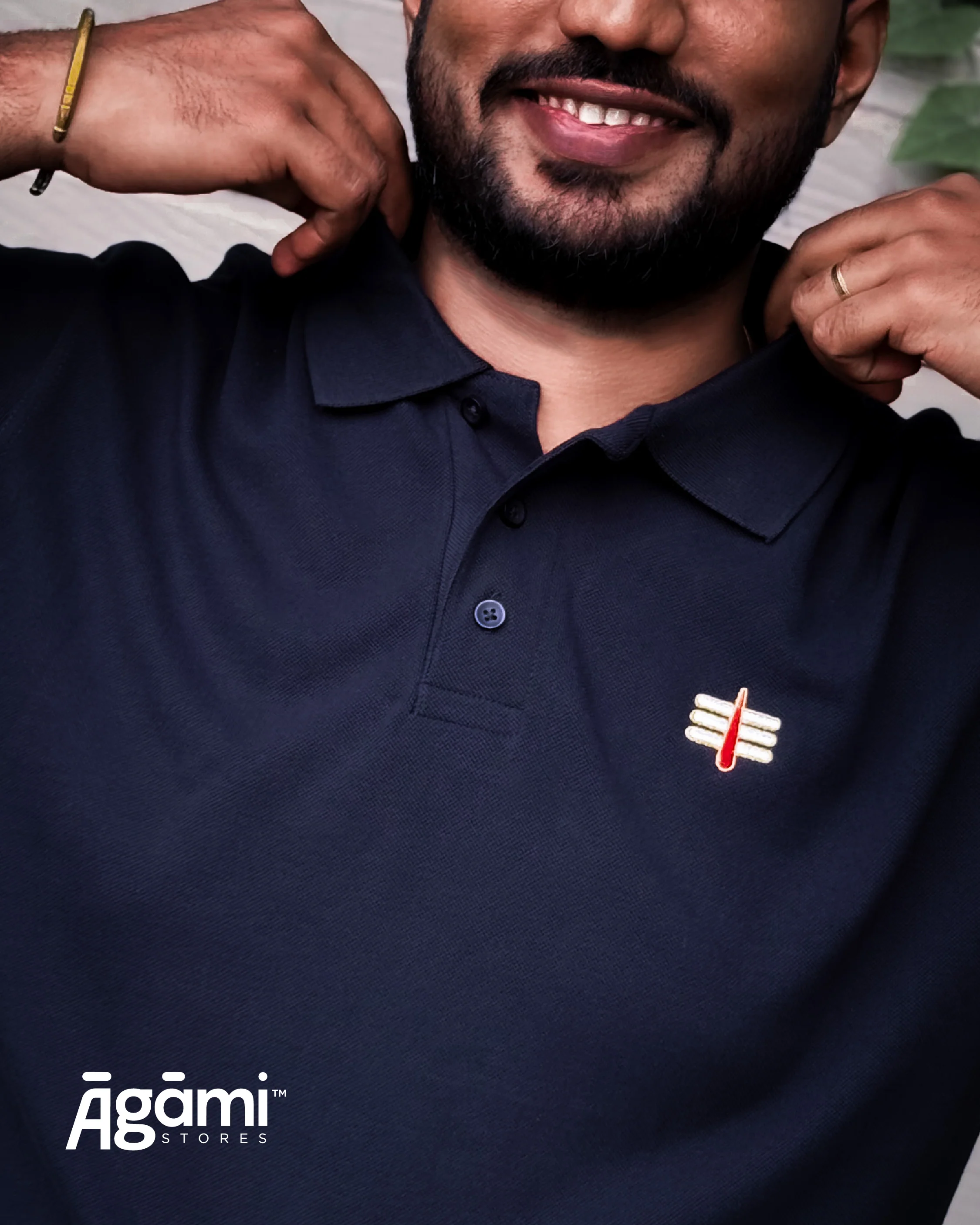 Mahakal Tilak Polo Neck T-shirt - Navy Blue - Image 5