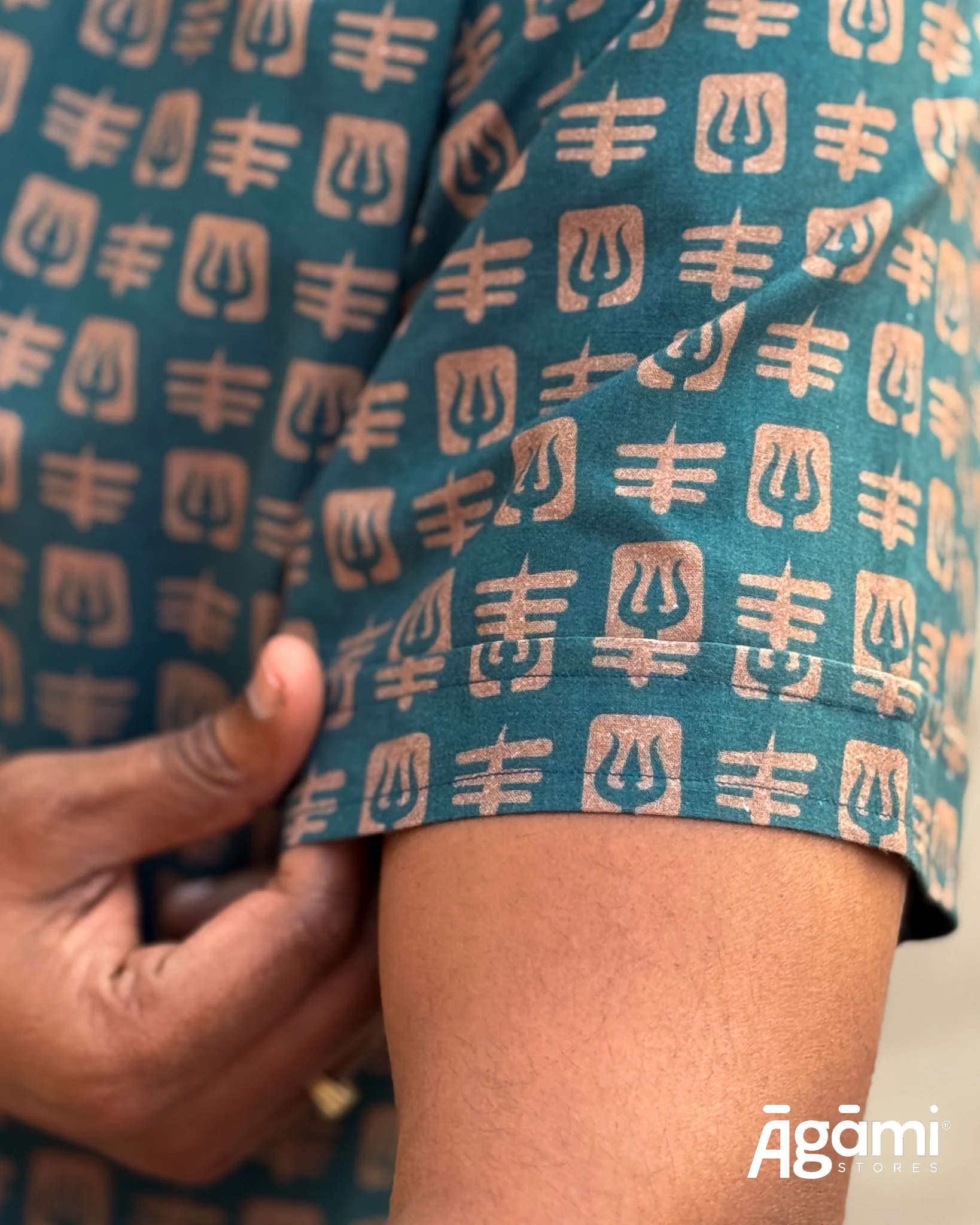 Printed Shiva Shirt - Half Sleeves Shirt | Teal Blue - Image 3