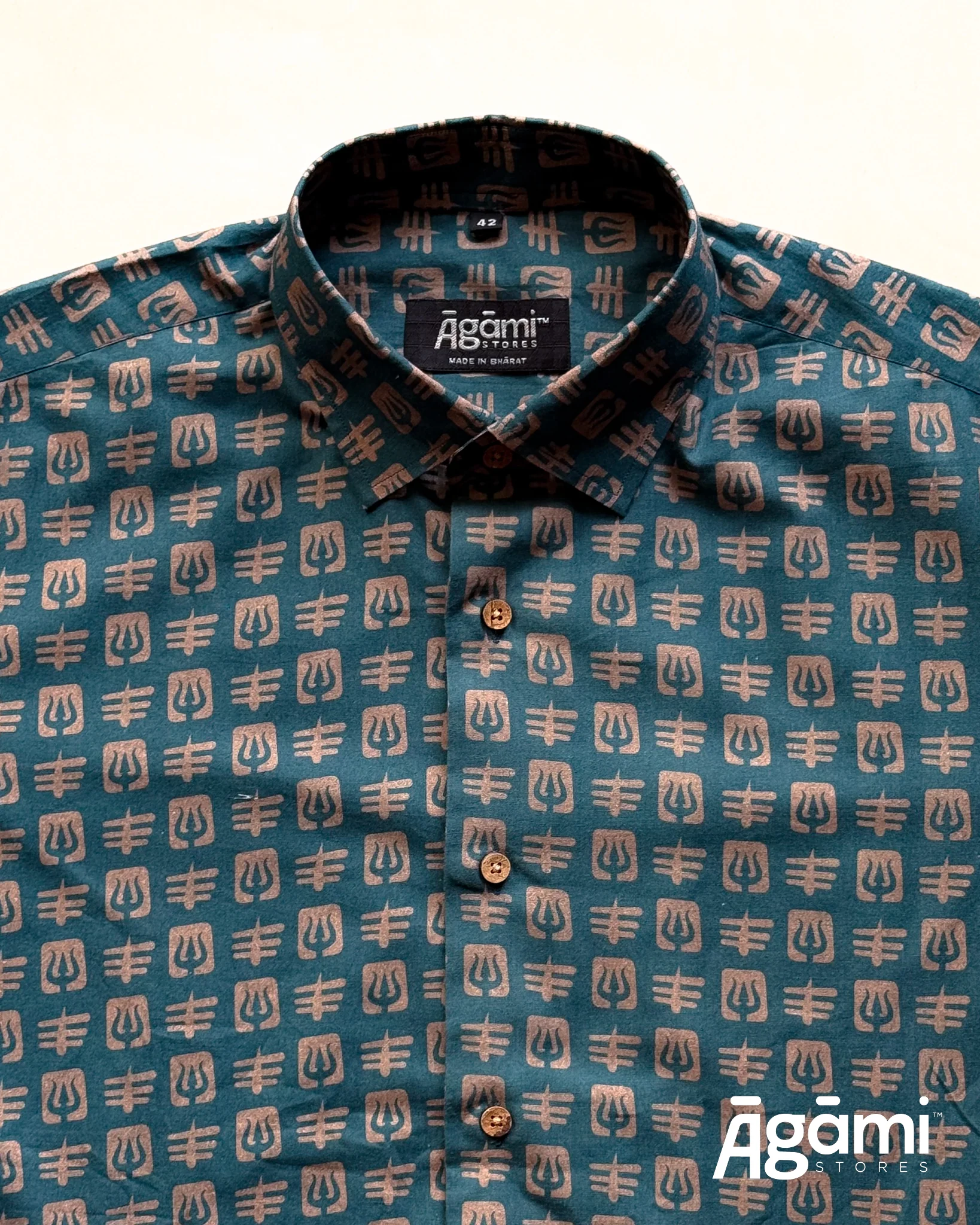 Printed Shiva Shirt - Half Sleeves Shirt | Teal Blue - Image 4