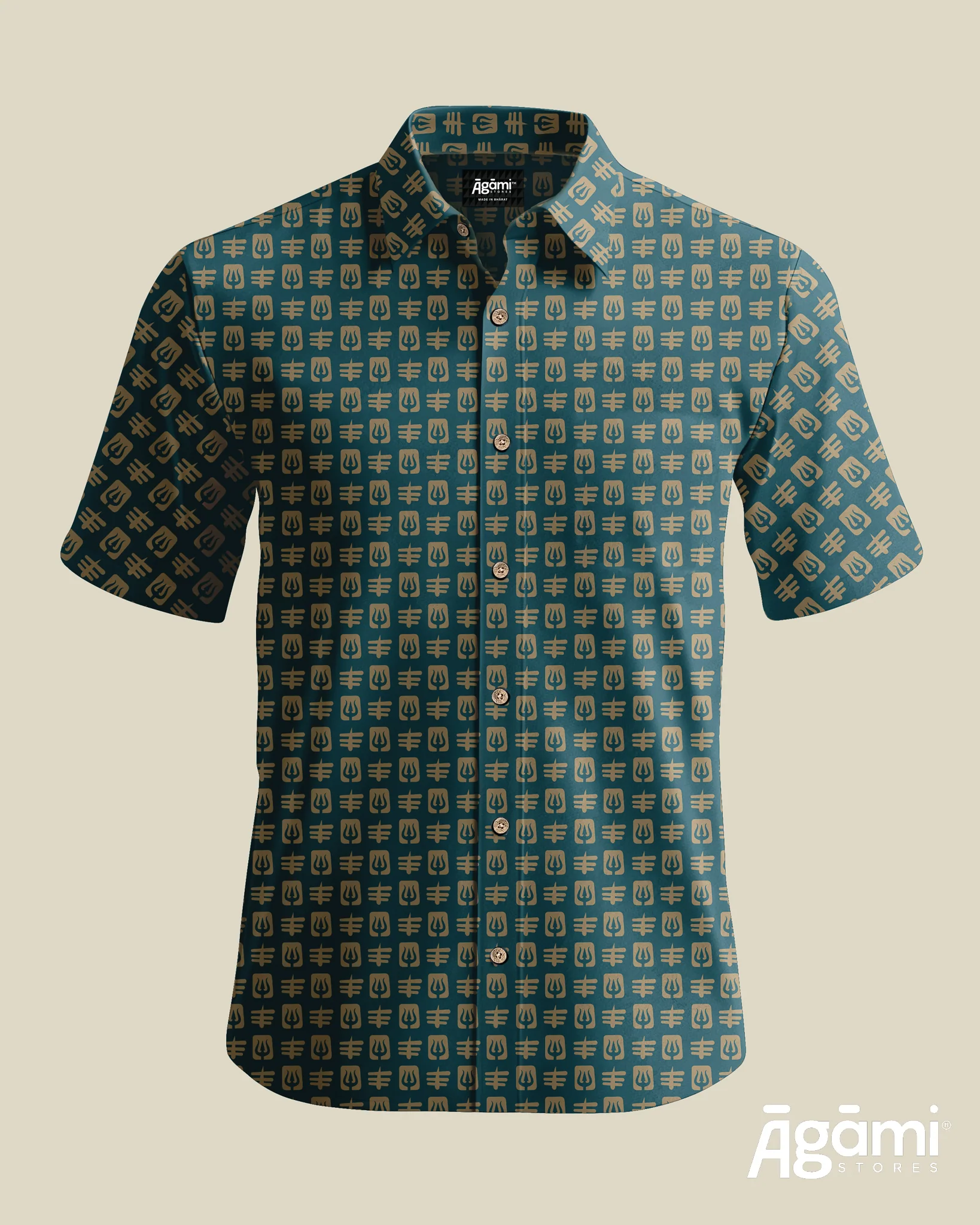 Printed Shiva Shirt - Half Sleeves Shirt | Teal Blue - Image 5