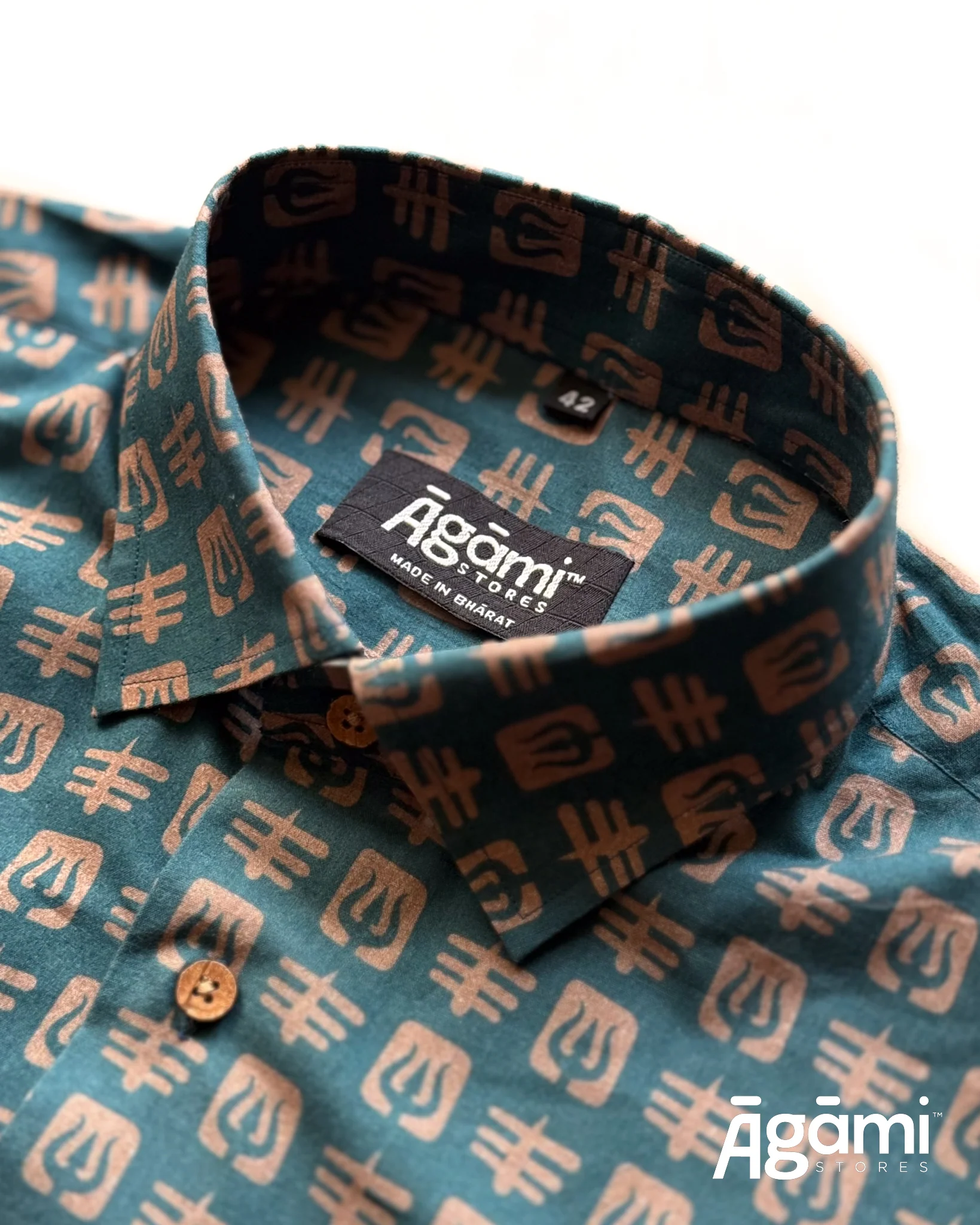 Printed Shiva Shirt - Half Sleeves Shirt | Teal Blue - Image 8