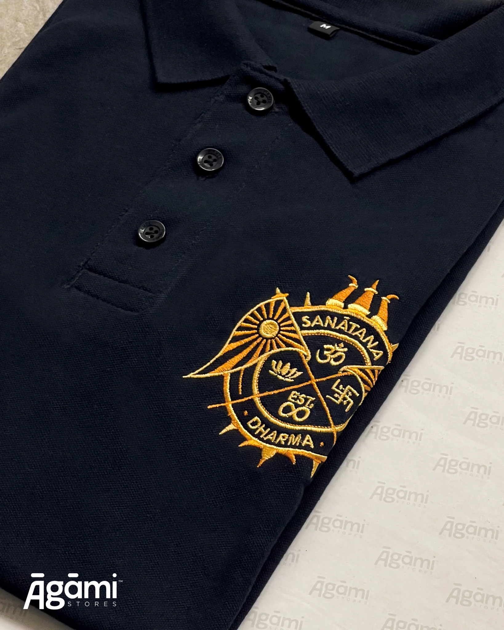Sanātana Dharma Polo Neck Tshirt | Navy Blue - Image 4