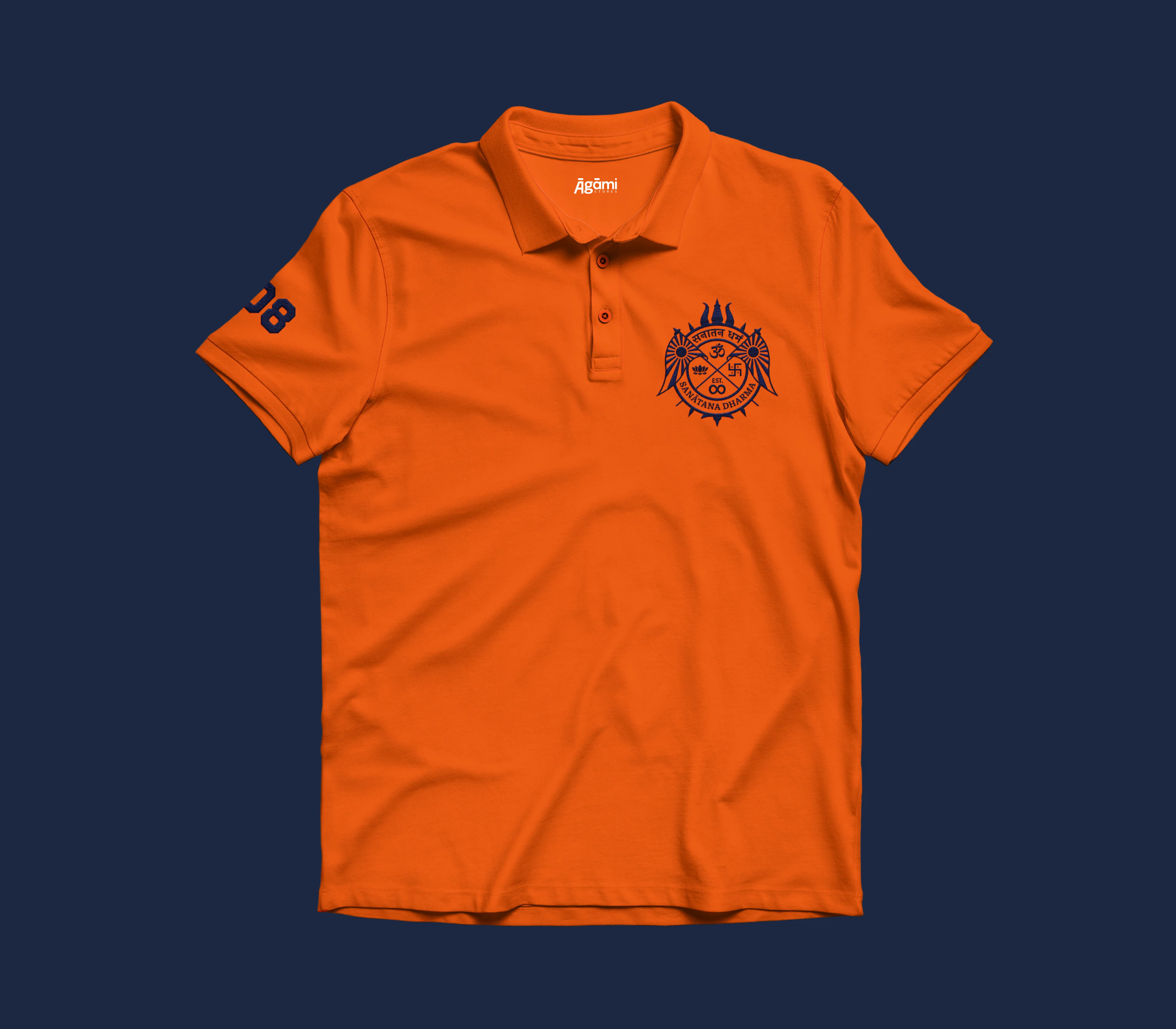 Sanātana Dharma Polo Neck Tshirt | Orange - Image 2