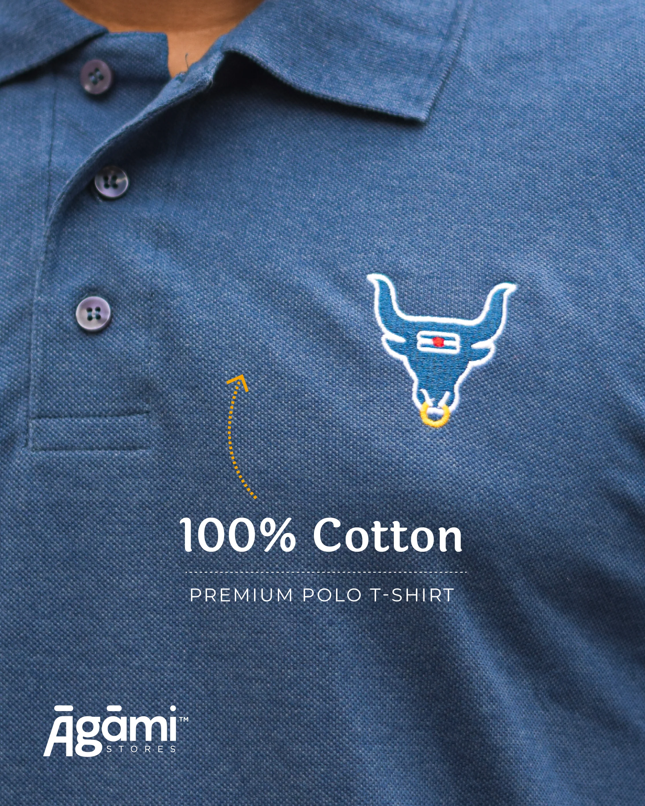 Shiva Nandi Polo Neck Tshirt - Denim Blue - Image 3