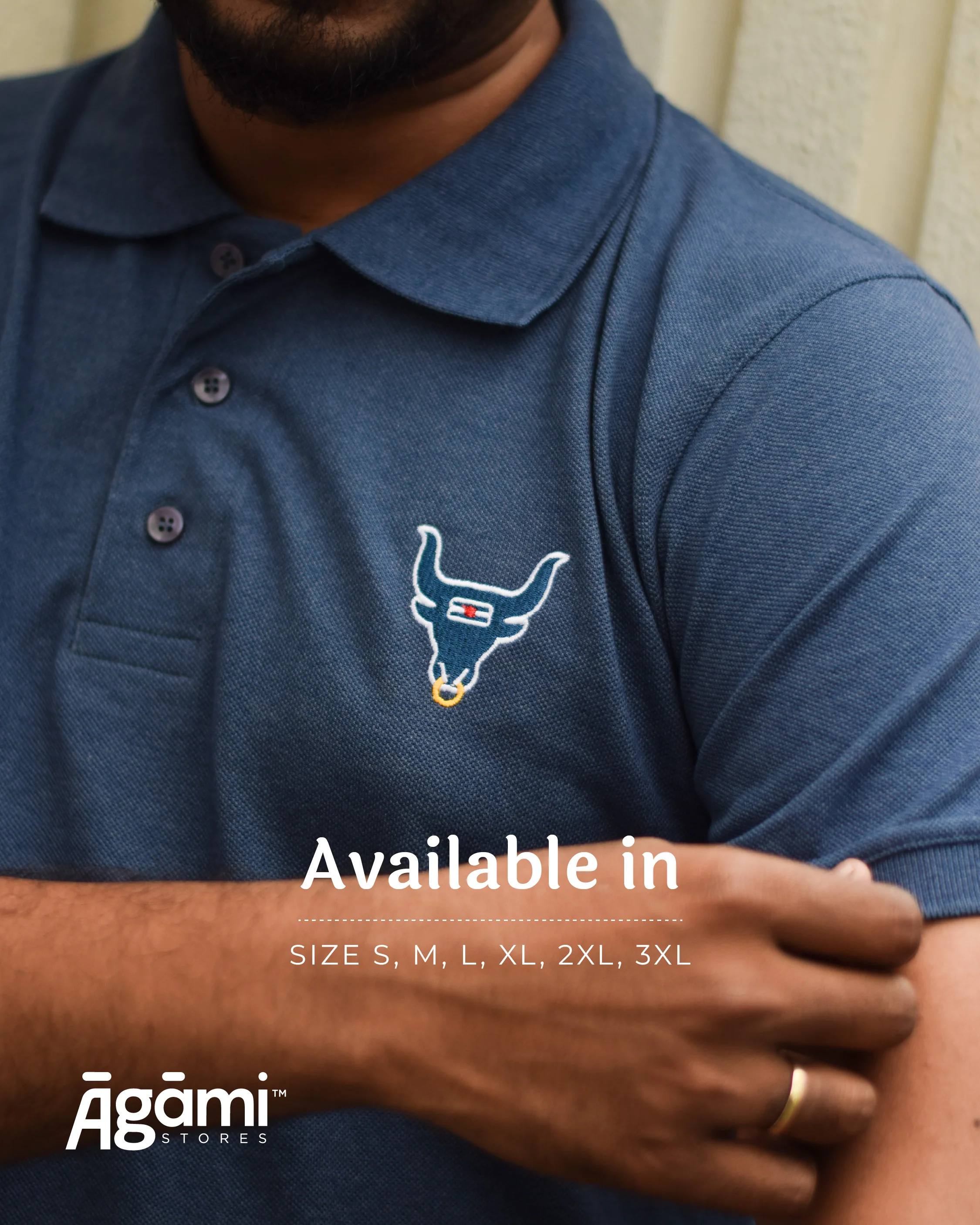 Shiva Nandi Polo Neck Tshirt - Denim Blue - Image 4