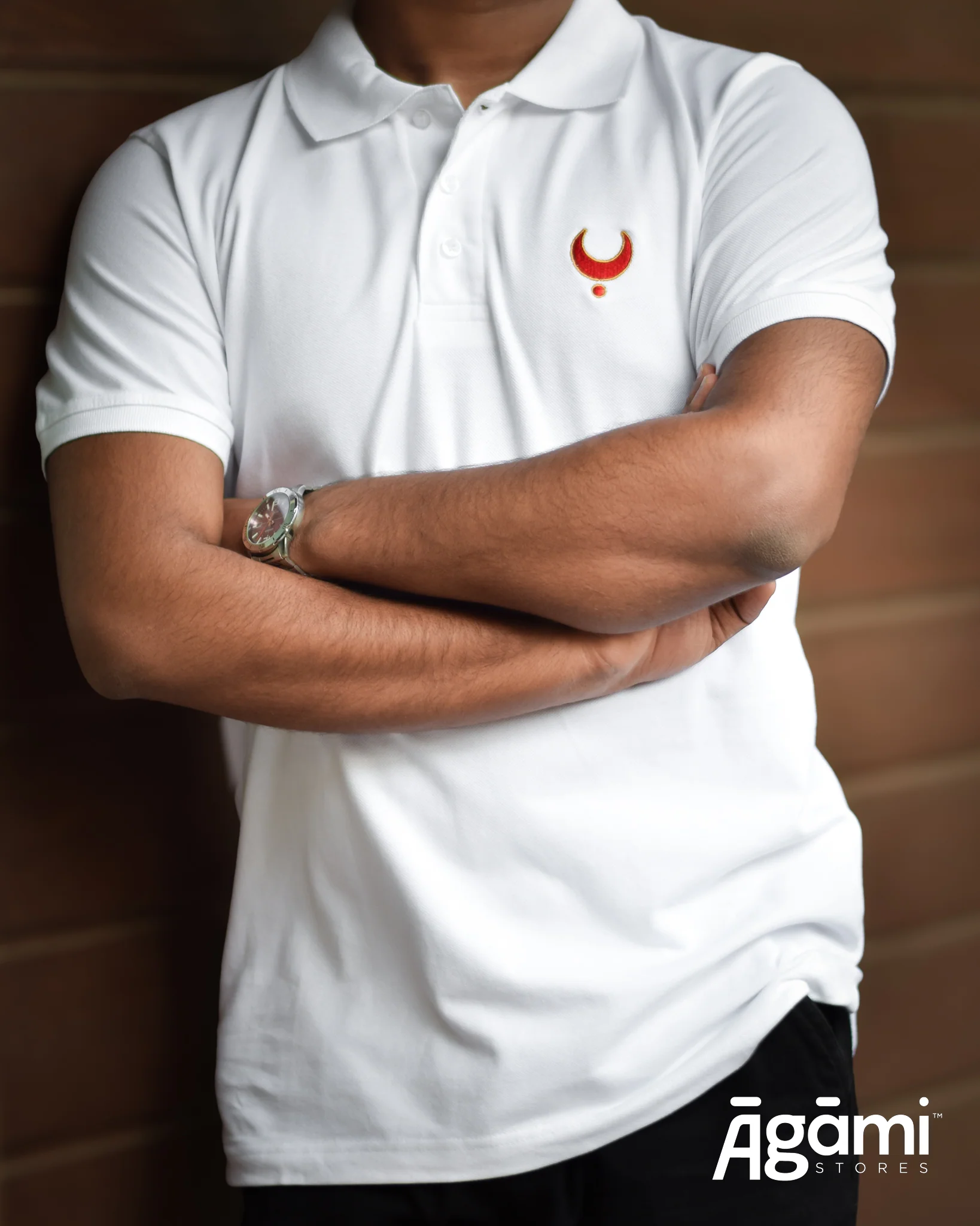 Chhatrapati Shivaji Maharaj Chandrakor Tilak Polo Neck Tshirt | White - Image 3