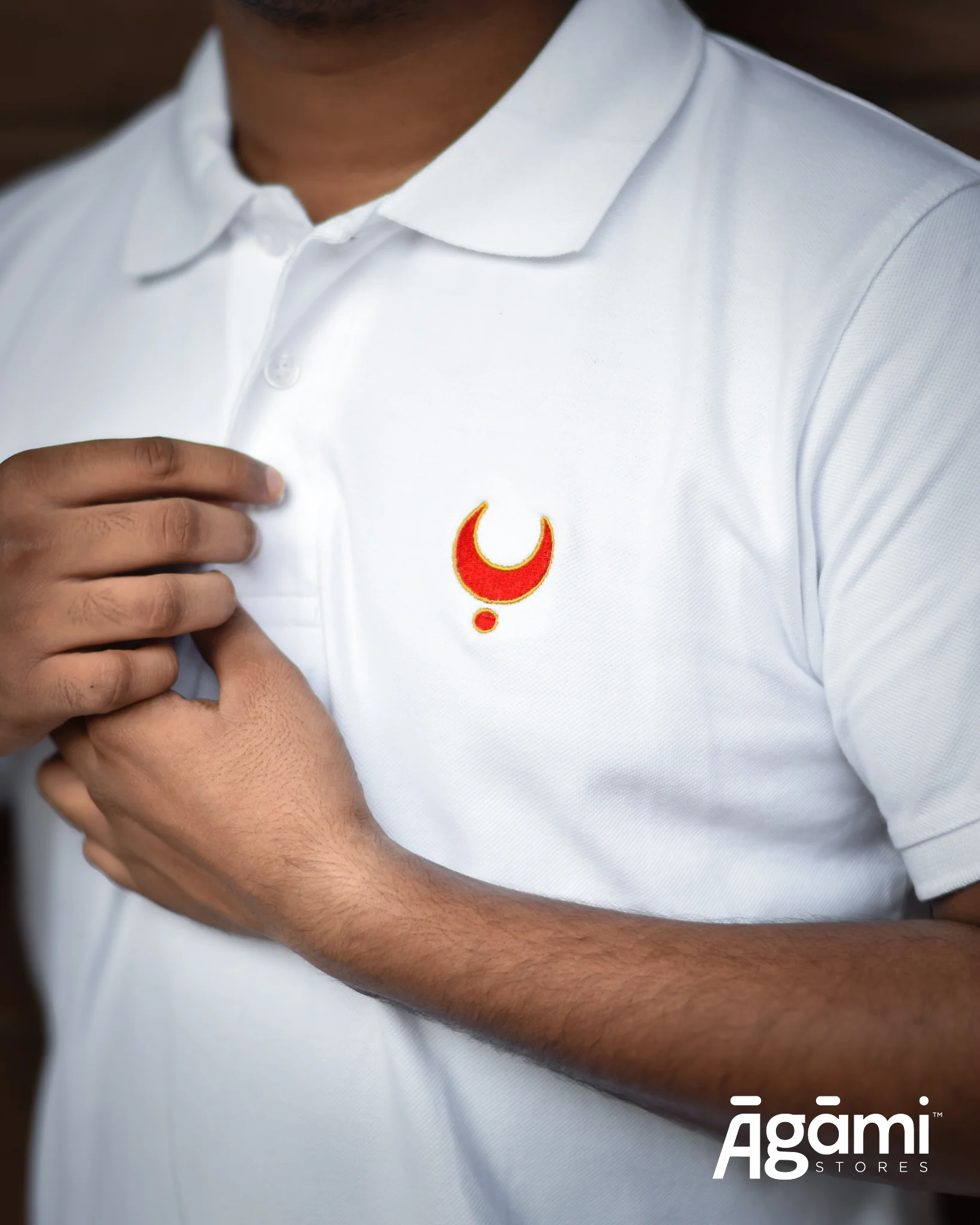 Chhatrapati Shivaji Maharaj Chandrakor Tilak Polo Neck Tshirt | White - Image 5