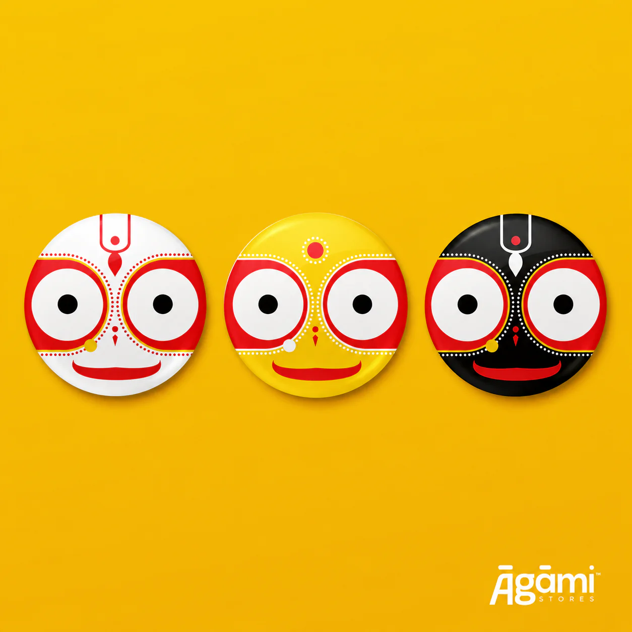 Shree Jagannath, Balabhadra & Subhadra | Set of 3 Pin Badges + Magnet