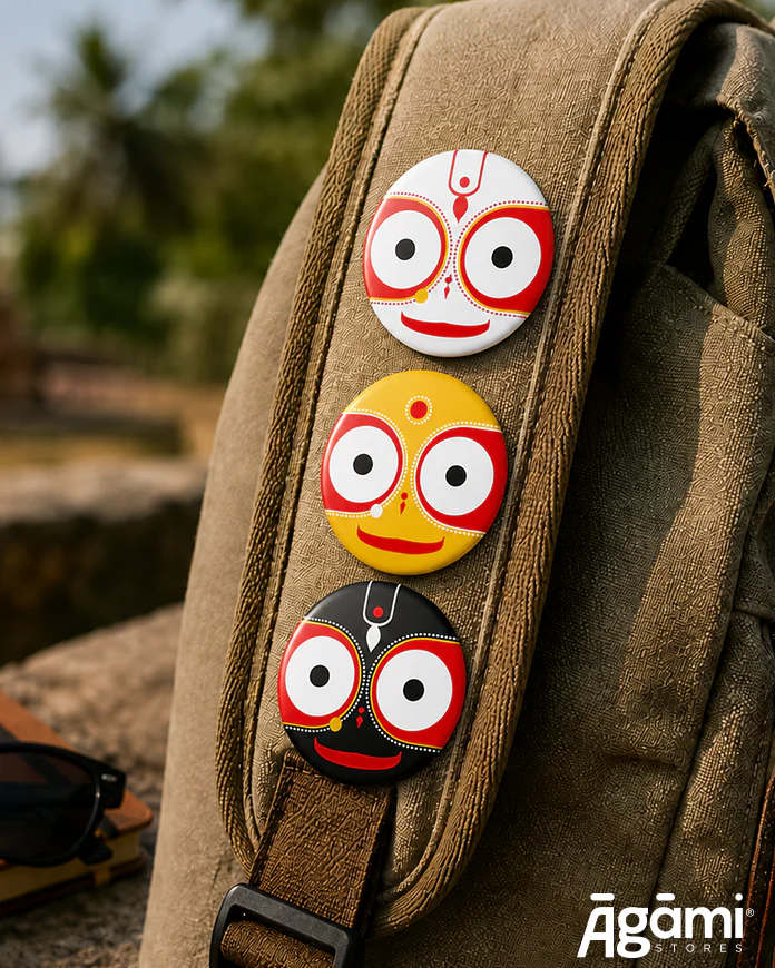 Shree Jagannath, Balabhadra & Subhadra | Set of 3 Pin Badges + Magnet - Image 2