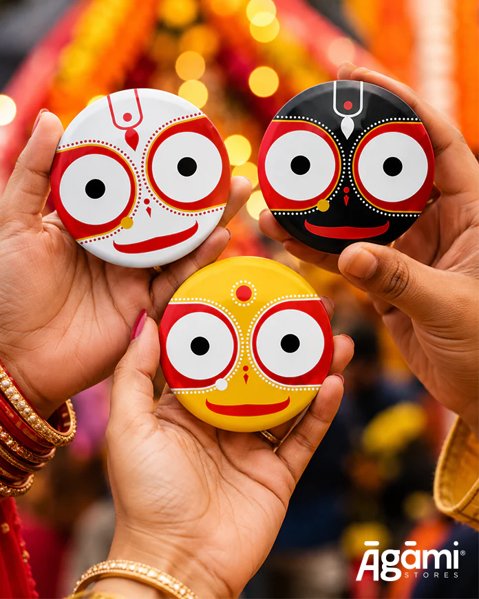 Shree Jagannath, Balabhadra & Subhadra | Set of 3 Pin Badges + Magnet - Image 3