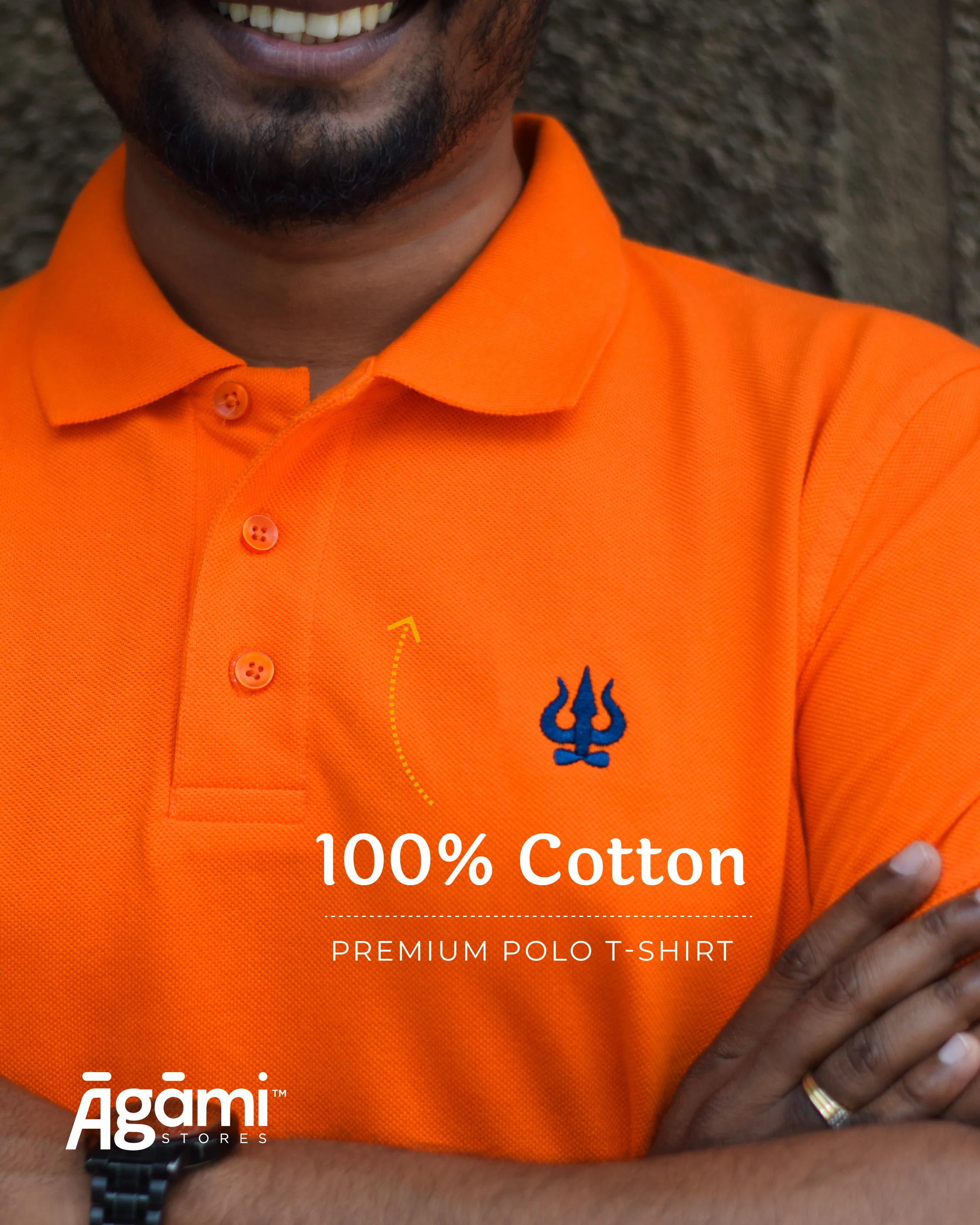 Trishul Polo Neck T-shirt - Orange - Image 3